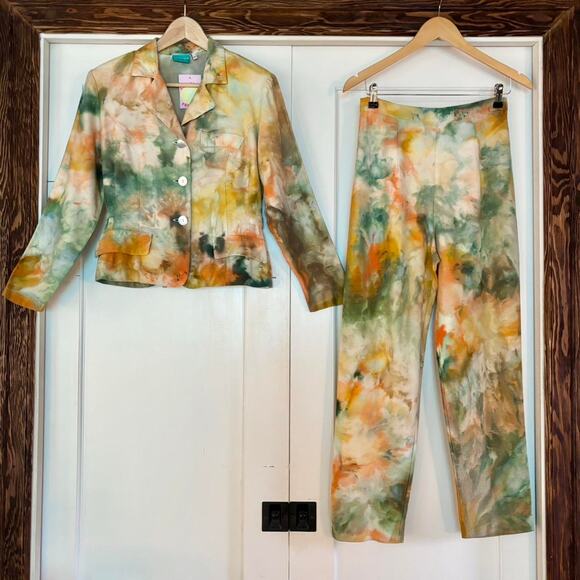 Chloe Cox Upcycled / Handmade Tie Dye Silk & Linen Tailored Suit NWT- XS - Picture 1 of 5